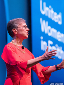 Harriet Jane Olson gives the keynote address during the closing worship service during Assembly 2022 in Orlando.