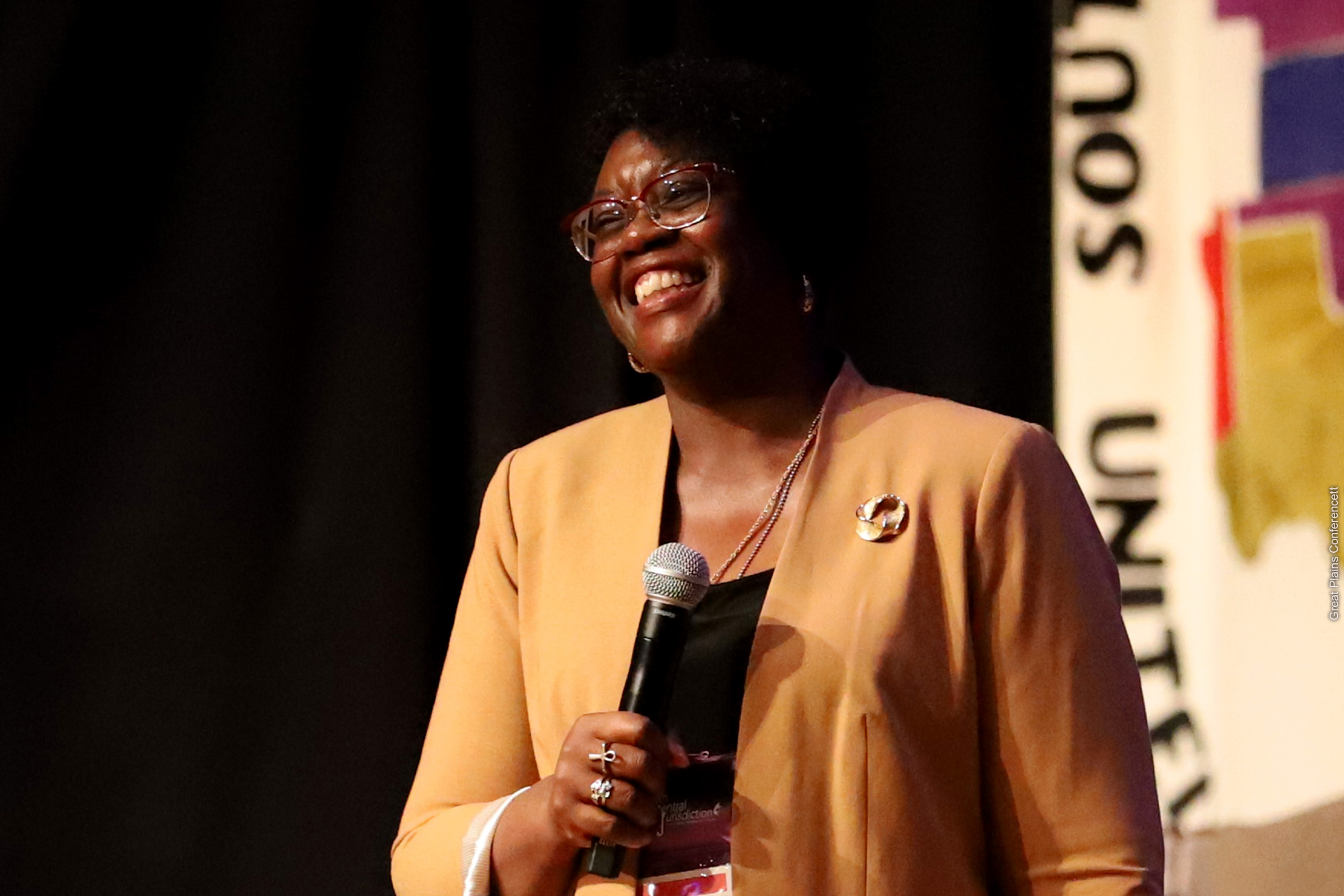 The Rev. Dee Williams answers questions during the 2022 United Methodist South Central Jurisdiction Conference in Houston, Texas.