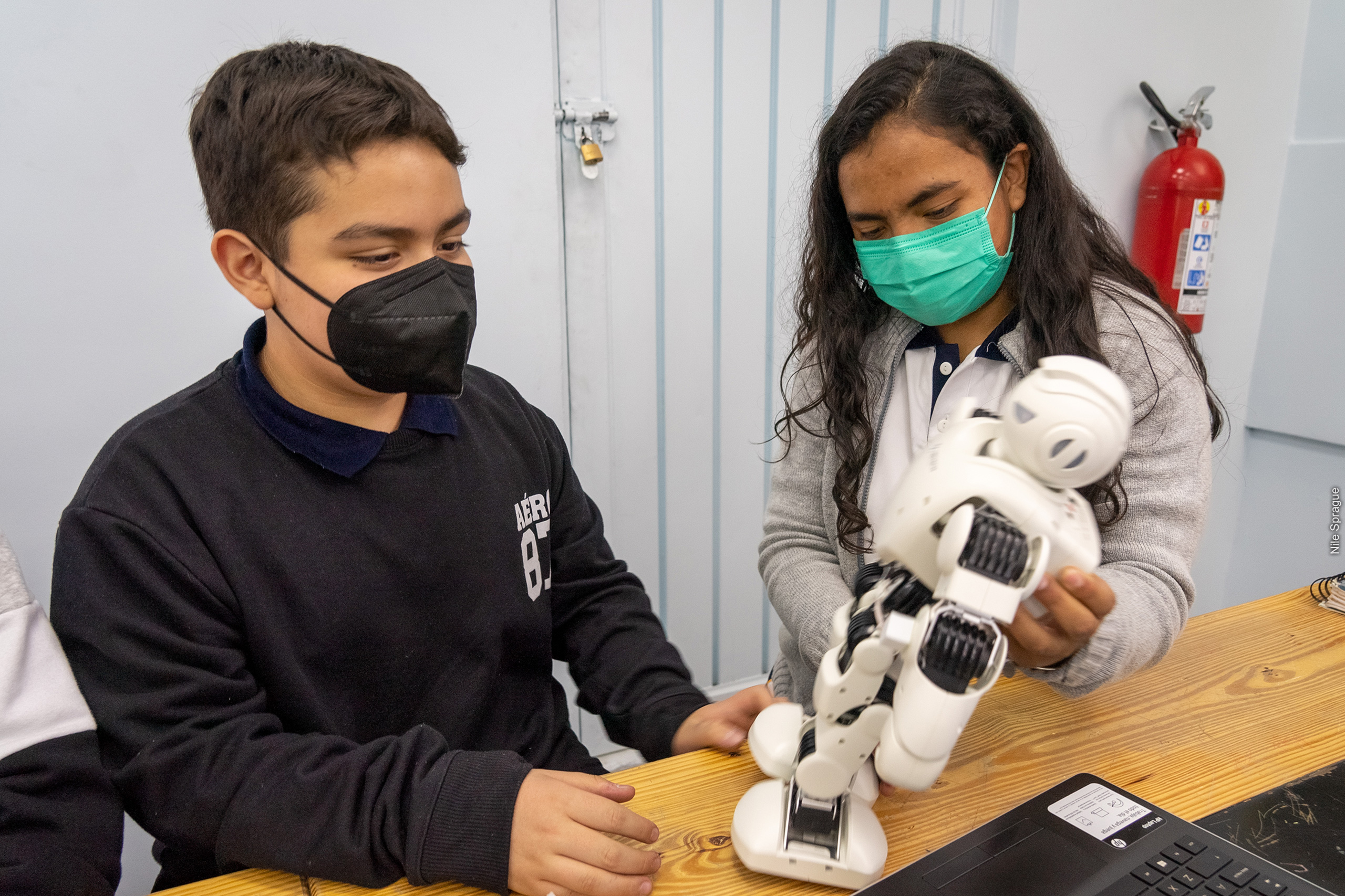 Students with robot