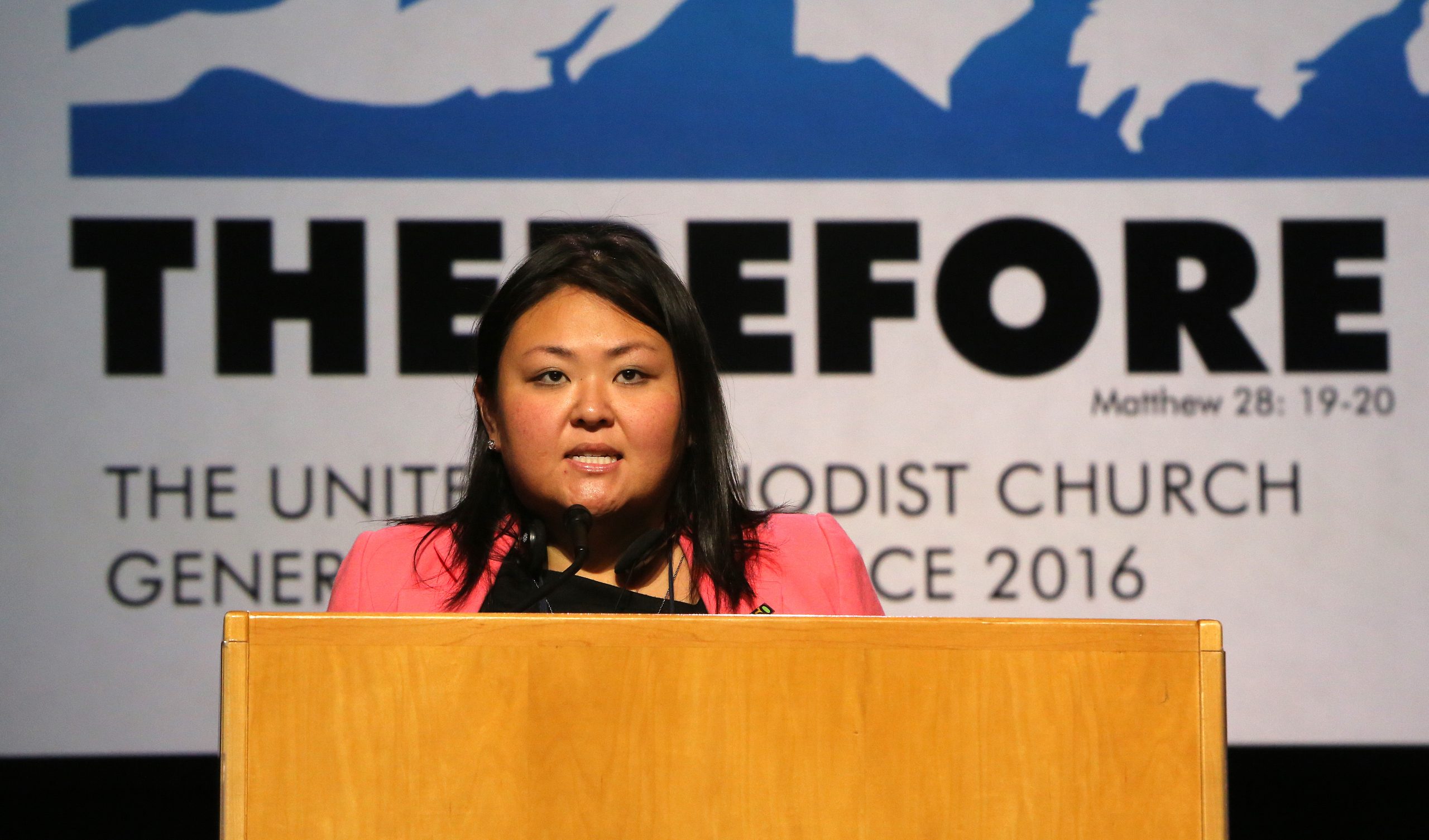 Bethany Amey from the Greater New Jersey Conference, speaks during the afternoon session of calendar items and petitions at the 2016 United Methodist General Conference in Portland, Oregon. Photo by Kathleen Barry, UMNS