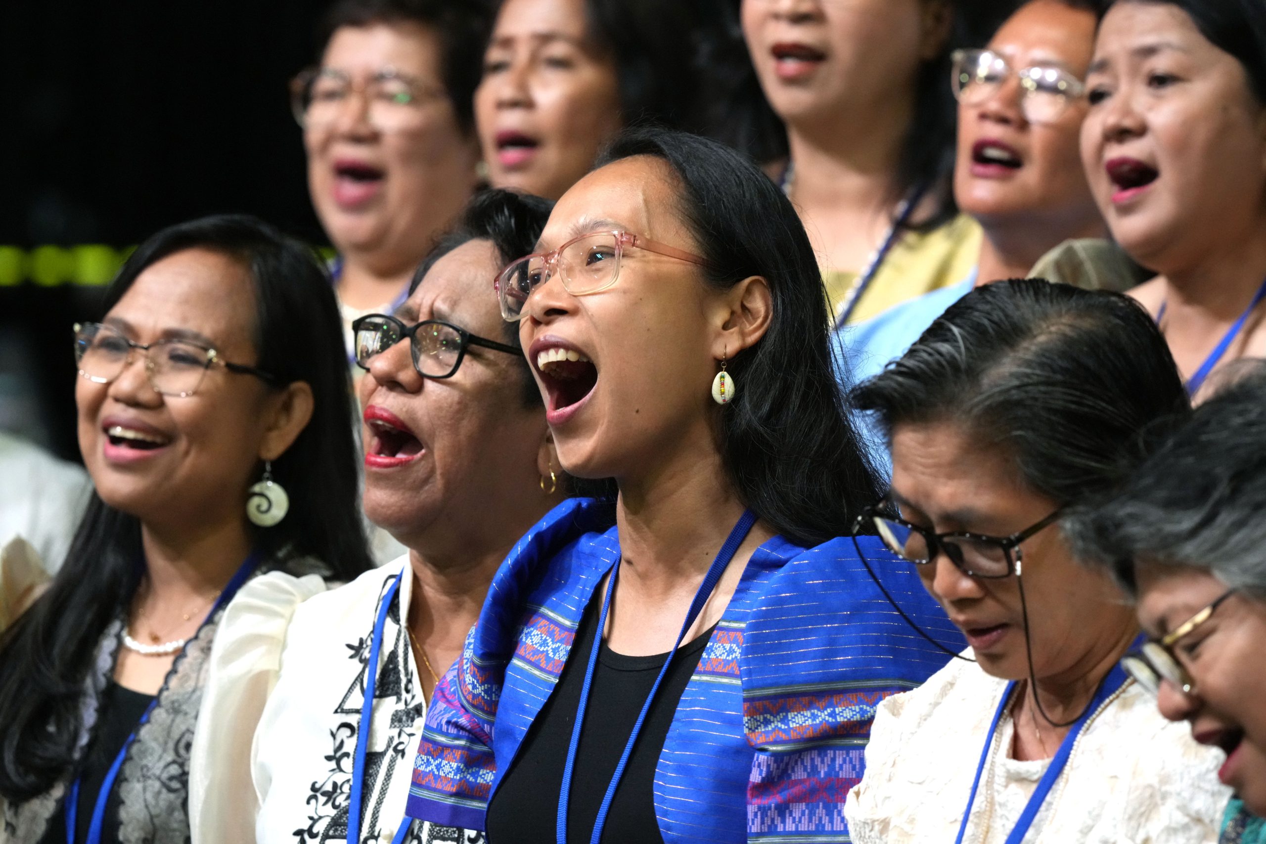 Members of The Philippine Choir sing “God’s Great Faithfulness” during morning worship at the 2024 United Methodist General Conference in Charlotte, N.C. Wednesday May 1, 2024.