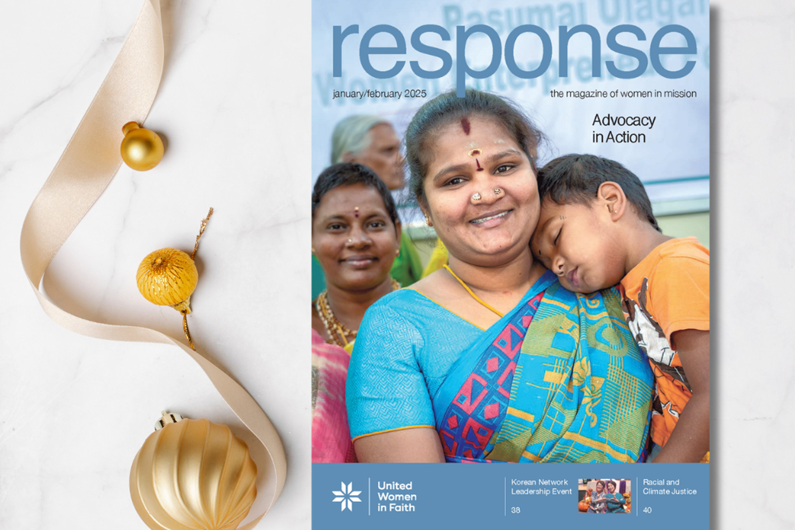 response magazine cover and Christmas decorations