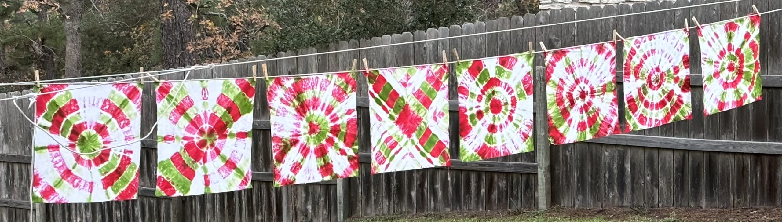 Tie-dyed fabric on a clothesline